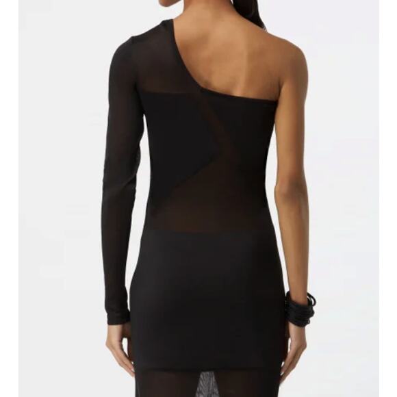 Gauge81 Black Mesh Sheer Cocktail One Shoulder Mini Dress size Medium - Picture 10 of 12